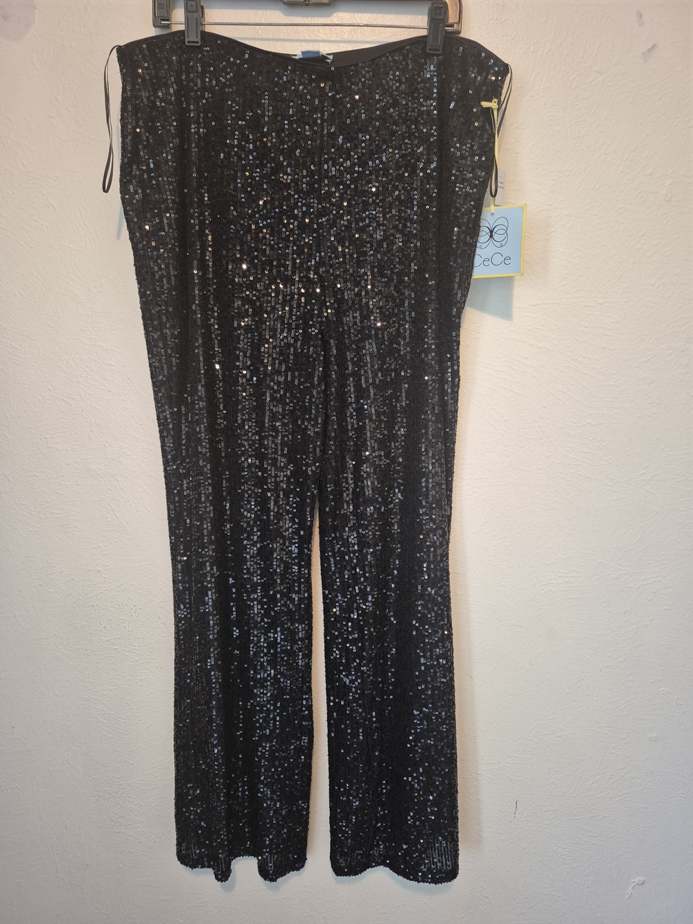 CeCe Black Sequin Wide-Leg Pants